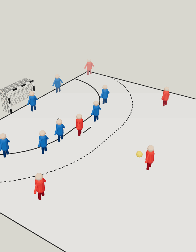 3Dハンドボール作戦盤で選手とボールが移動する動作プレビュー